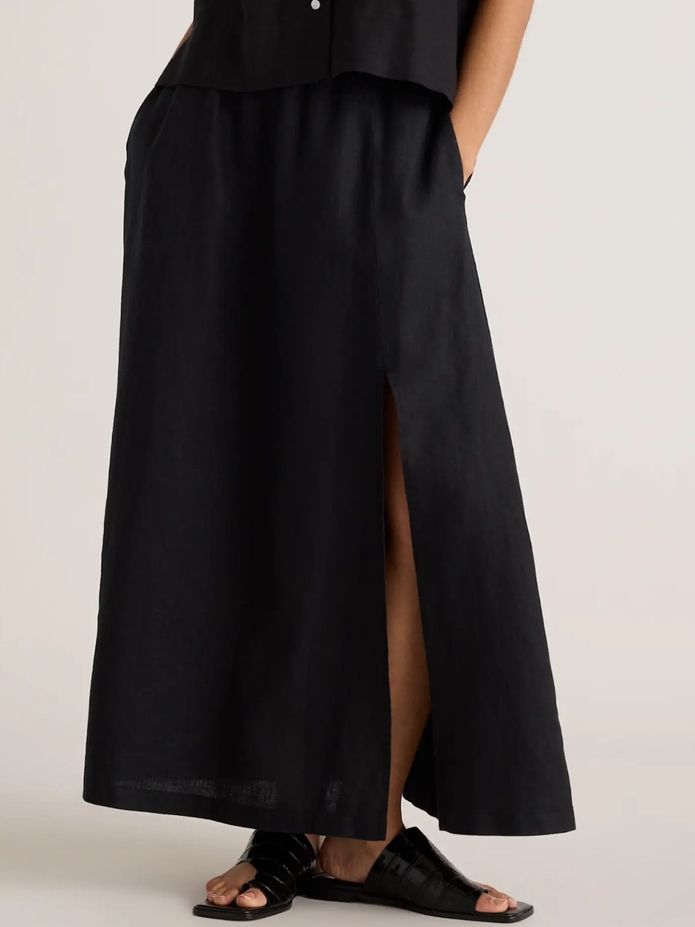 Quince 100% Linen Maxi Skirt Black Large